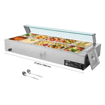 Sähköinen kaupallinen ruostumattomasta teräksestä valmistettu ruoanlämmitin, 1700 W, 10 astiaa