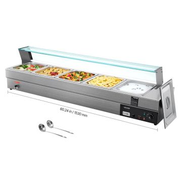Sähköinen ruoanlämmitin kaupalliseen käyttöön, 5 pannua, ruostumatonta terästä, 1500 W