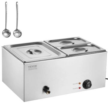 Sähköinen 3-pannuinen ruoanlämmitin, ruostumatonta terästä, 1200 W, buffet-pöytään