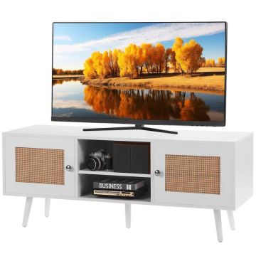 Rottinki-TV-taso 55 tuumaa, valkoinen, säädettävät hyllyt
