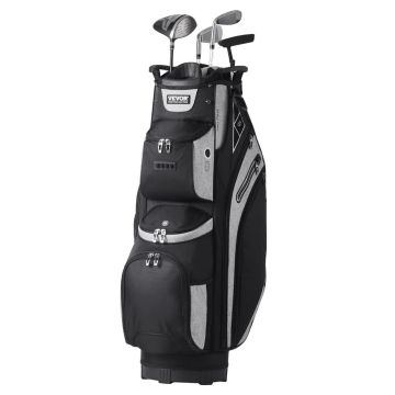 Golfbägi 36 tuumaa, 14 lokeroa taskuilla, musta, kestävä, kahvoilla ja hihnoilla
