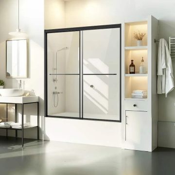 Puolikehyksetön musta liukuovi suihkuun 130-152 cm x 152 cm