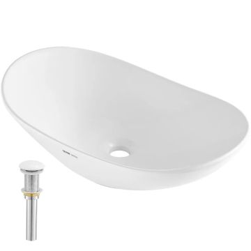 Soikea valkoinen keraaminen kylpyhuoneen pöytätasopesuallas, 23,3 x 14,2"