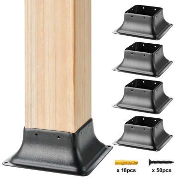Teräksiset tolppakannattimet 101,6x101,6 mm, 4 kpl, pulverimaalattu, sisämitta 91x91 mm, terasseille ja verannoille