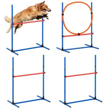 Koiran agility-harjoitussetti, 4 osaa, säädettävät esteet ja hyppyrenkä