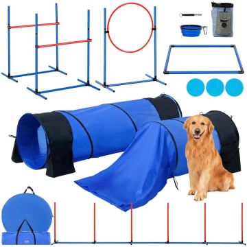 Koiran agility-harjoitussetti, 7 osaa, esteillä ja tunneleilla