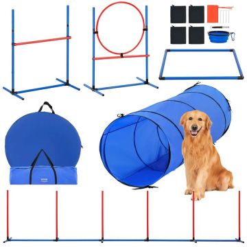 Koiran agility-harjoitussetti, 5 osaa, esteillä ja tunnelilla