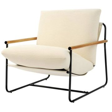Metallinen korostustuoli puisilla käsinojilla, beige