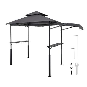 Teräksinen ulkogrillipaviljonki katolla, 2,43x1,5 m, 2 hyllyä