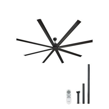 Kattotuuletin 244 cm, 8 lapaa, alumiinia, musta, kaukosäädin, sisä- ja ulkokäyttöön