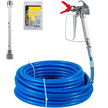 Комплект шланга для безвоздушного распыления краски, 15 м, 3600 psi, с удлинителем 8 дюймов и насадкой.