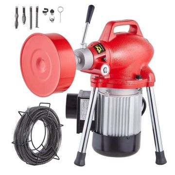 Sähköinen viemäripora 66 jalkaa x 5/8", 250 W, teräsvaijereilla ja leikkuuakseleilla