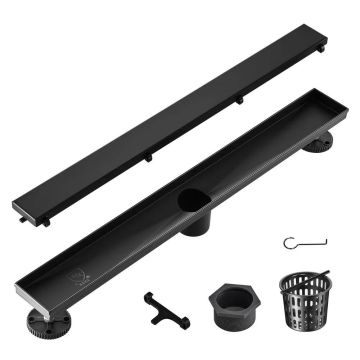 Musta 610 mm suorakulmainen lineaarinen suihkukouru, ruostumatonta terästä