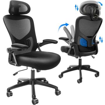 Ergonominen työtuoli, jossa ristiselän- ja niskatuki, 2D-käsinojat