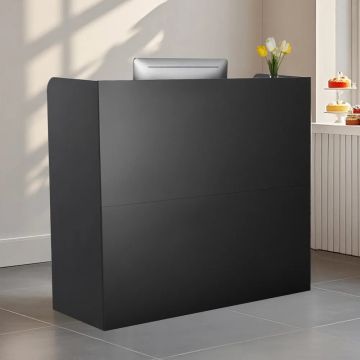 Стойка регистрации с запирающимся ящиком, черная, 47x19x39 дюймов.