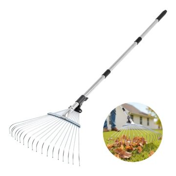 Säädettävä metallinen nurmikkoharava, 18 hammasta, 82–141 cm varsi