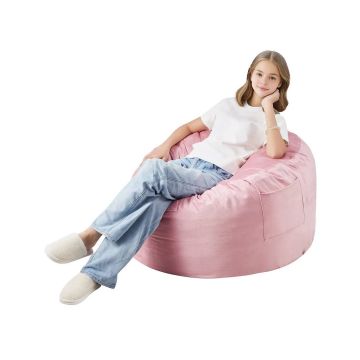 Vaaleanpunainen pyöreä, 90 cm korkea rahi irrotettavalla päällisellä, samettia