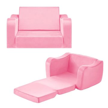 Lasten kokoontaitettava sohva 2in1 käsinojilla, pinkki, m