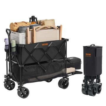 Taittuva kaksikerroksinen ostoskärry, 400 l, maastopyörät, 52 tuumaa