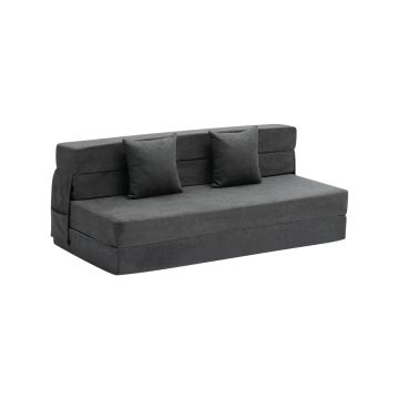Kokoontaitettava futon-vuodesohva 3in1, tummanharmaa, queen size, tyynyillä ja pestävällä päällisellä