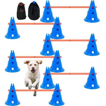 Koiran agility-estesetti, 12 kartiota ja poikkipuu, 6 kpl.