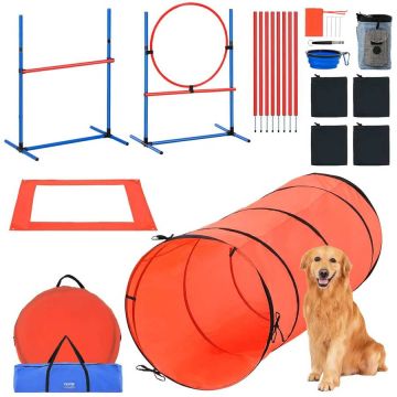 Koiran agility-harjoitussetti, 5 osaa, esteillä ja tunnelilla