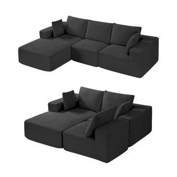 Modulaarinen L-muotoinen sohva divaanilla, musta sametti