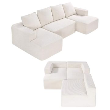 Modulaarinen U-muotoinen sohva divaanilla, beige velour