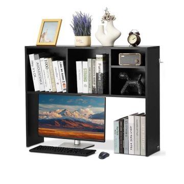 Настольная деревянная книжная полка, 1 ярус, черная, 37x9,4x28,7 см