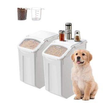 Riisin ja koiranruoan säilytysastiat pyörillä, 20 l, 2 kpl.