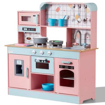 Puinen leikkikeittiö lapsille äänillä ja valoilla, pinkki
