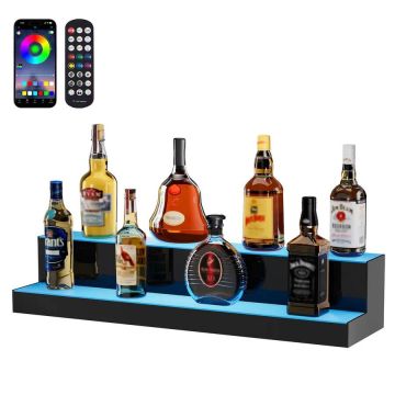 LED-valaistu 2-tasoinen akryylinen alkoholijuomateline, 30 tuuman baarihylly RGB-valaistuksella ja kaukosäätimellä