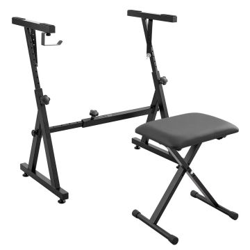 Pianoteline ja penkki, Z-tyylinen, pyörillä, säädettävä, jopa 113 kg, 54–88 koskettimen pianoille