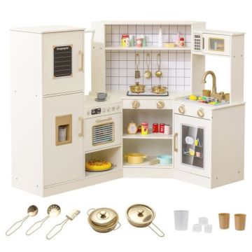 Lasten kulmaleikkikeittiö, 2 keittolevyä, Beige, 134,62 × 71,12 × 90,17 cm