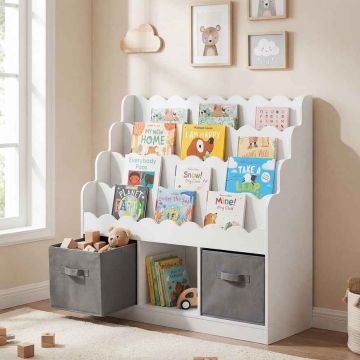 Children's bookshelf, 4 tiers, 3 compartments and 2 drawers, 90 × 30 × 91.5 cm