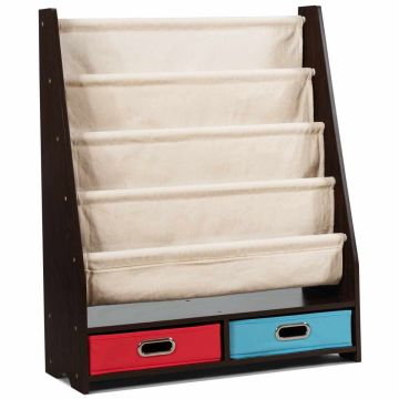 Lasten kirjahylly, 4 osastoa, 2 laatikkoa, Beige, 70,5 × 86 × 28,5 cm