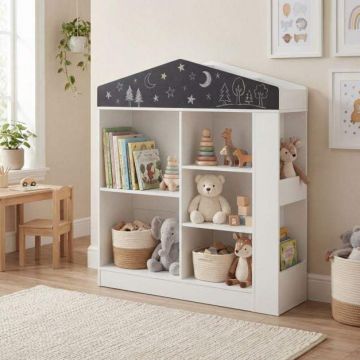 Children's bookshelf, 5 compartments and 4 shelves, 94 × 30 × 102 cm