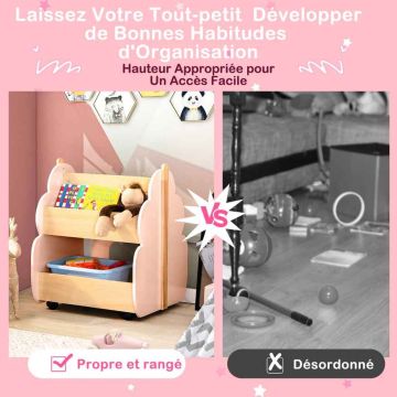 Children's shelf, 3 shelves, 4 casters, Pink, 52 × 62.5 × 46 cm