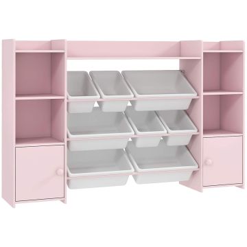 Lasten hylly, 3-in-1, 8 laatikkoa, Vaaleanpunainen, 140 × 90 × 30 cm