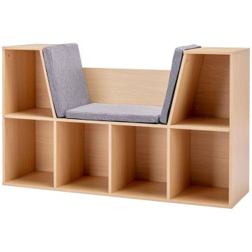 Lasten hylly penkillä, 6 lokeroa, Harmaa/luonnonvärinen, 103 × 62 × 30 cm