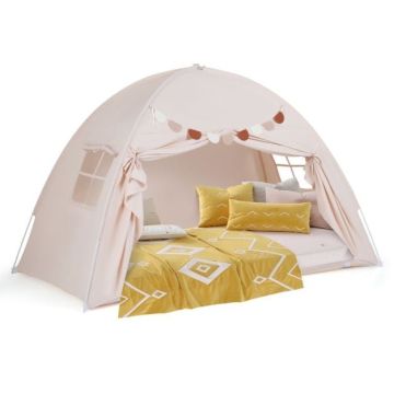 Children's bed-tent, 2 windows, Sand/gray, 201 × 100 × 122 cm