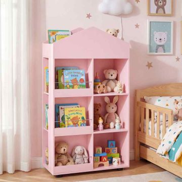 Children's house-shaped shelf, Pink, 64 × 116 × 30 cm