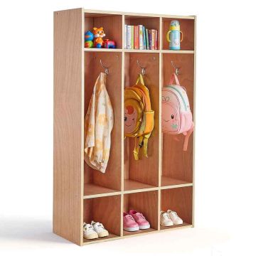 Lasten naulakkokaappi VEVOR IVY-VVR-016, 3 lokeroa, 6 koukkua, 6 säilytyslaatikkoa, 69,8 × 116 × 31,5 cm