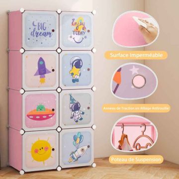 Children's wardrobe, 8 cubes with doors, Pink, 71 × 142 × 36 cm