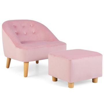 Children's single sofa with pouf, pink/grey, 3-5 years