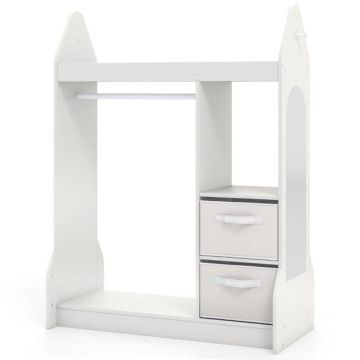 Children's play wardrobe, With mirror and fabric baskets, White, 81 × 38 × 107 cm