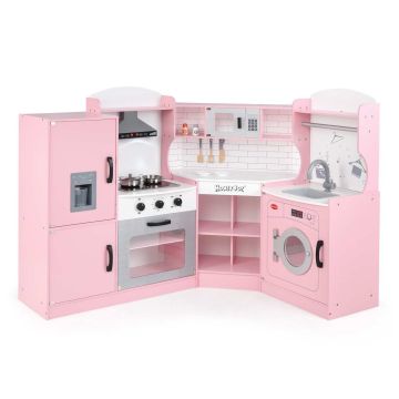 Children's play kitchen, up to 4 children, white and pink