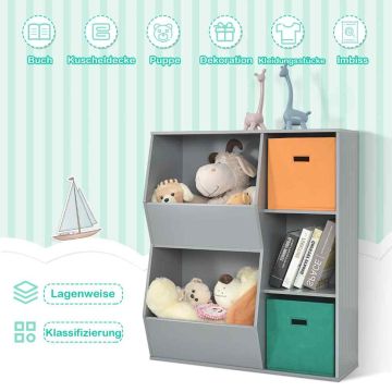 Lasten lelujen säilytyskaappi, 3 lokeroa ja 2 koria, Harmaa, 76,2 × 94 × 27,9 cm