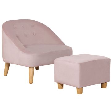 Lasten nojatuoli jalkarahilla Homcom, pinkki/vaaleanruskea