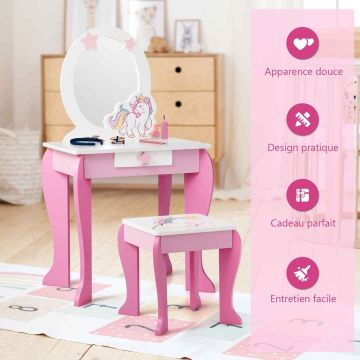 Children's dressing table, 1 drawer, with stool, 49 × 89 × 35.5 cm